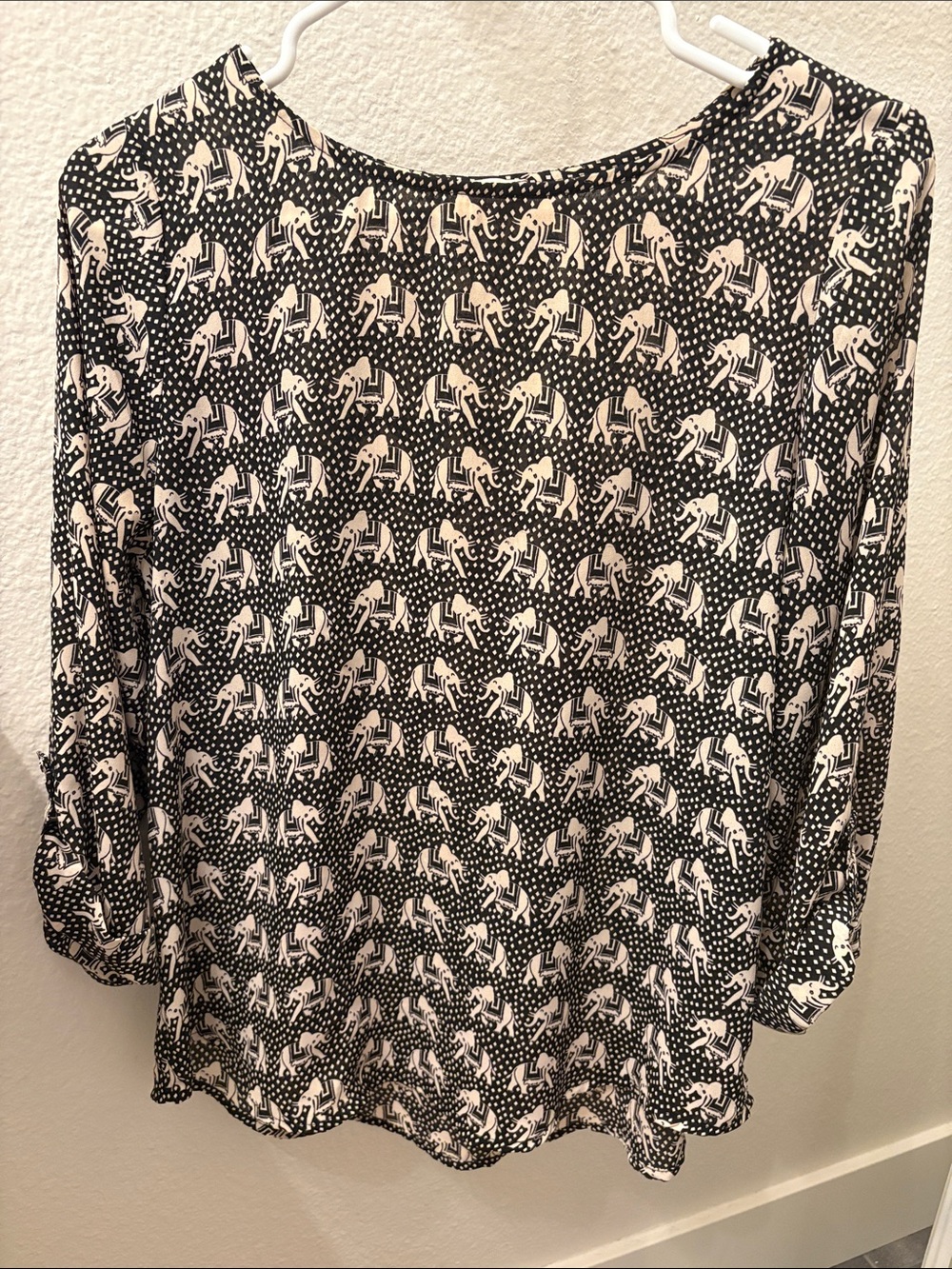 Pixley Black Blouse with Cream Elephant Print